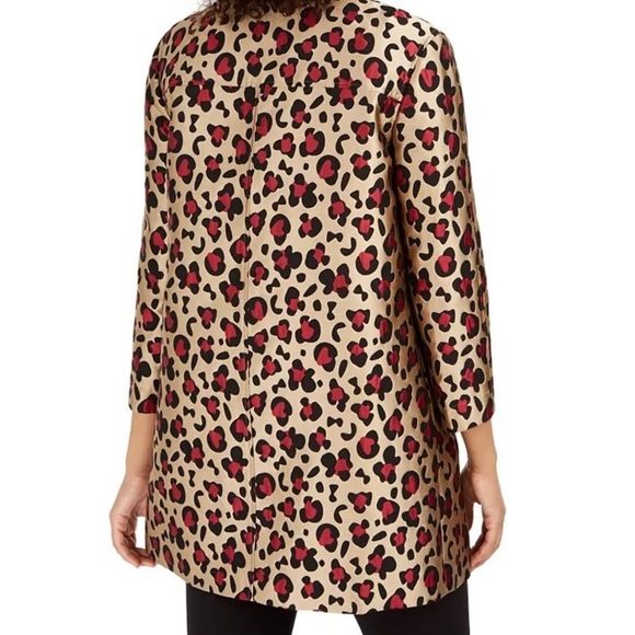 Anne Klein Metallic Red & Black Leopard Print Topper Jacket Coat New - Picture 2 of 3